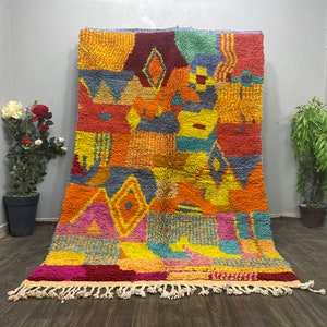Abstract Berber Handmade Rug 10x14 Washable - Boucherouite Unique Rug - Beni Ourain Solid Carpet - Color Options - Unique Personalized Gifts
