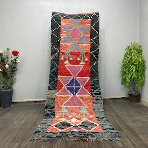 Tapis marocain vintage boucherouite, tapis de passage coloré - chambre à coucher bohème - tapis fait main
