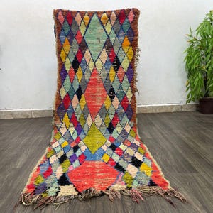 Colorful Moroccan Wool Rug - Handmade Berber Carpet Runner - Unique Floor Mat Gift for Her, Ethnic Home Decor