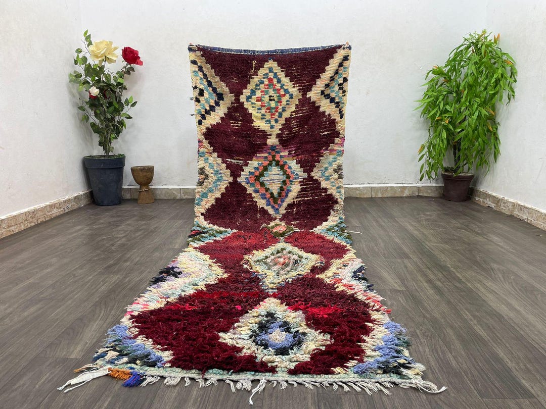 手織りモロッコラグ：ヴィンテージベルベルラグ、素朴なボヘミアン風