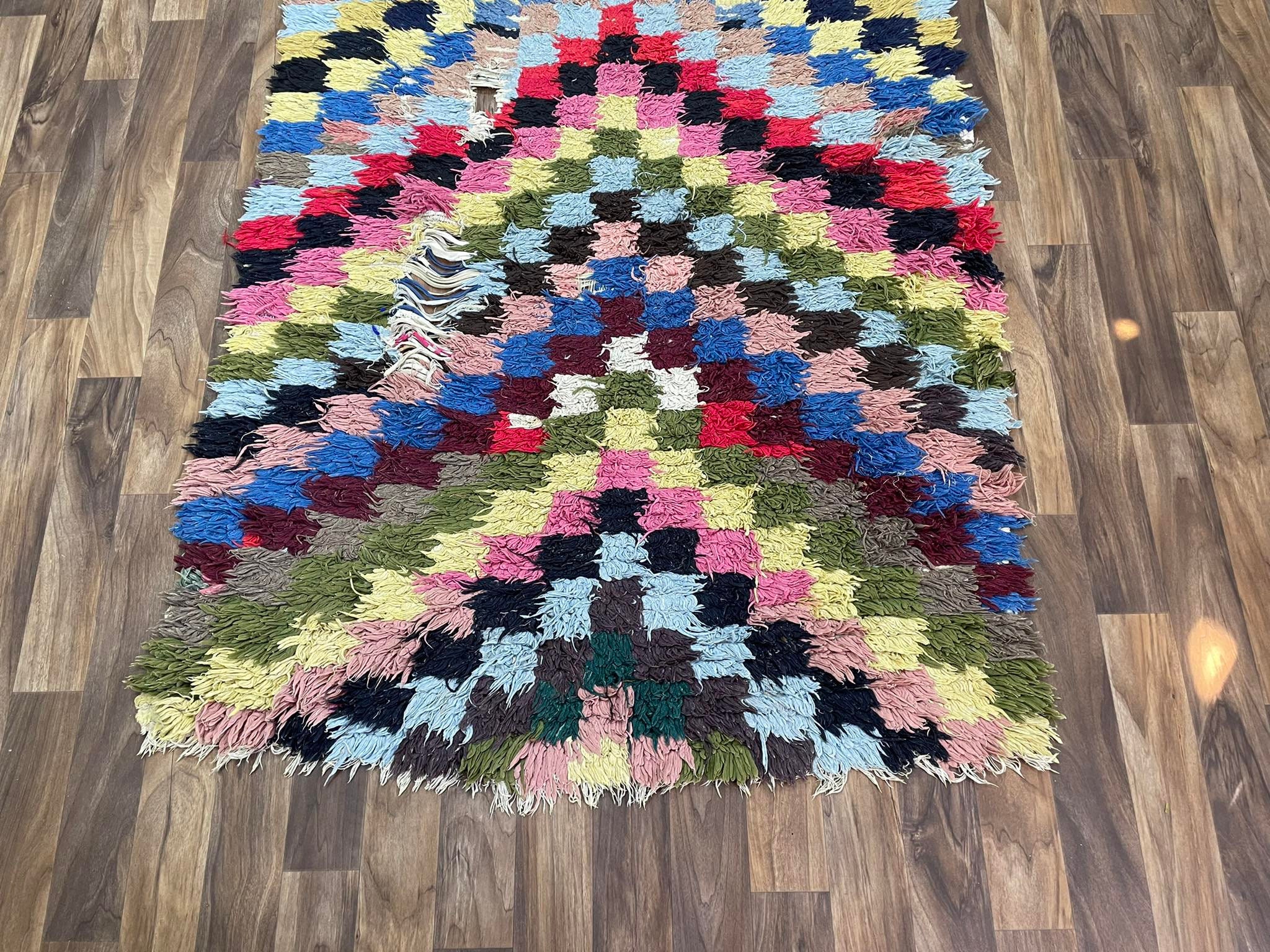 モロッコ風ベルベルカーペット、ヴィンテージチェッカーボードラグ