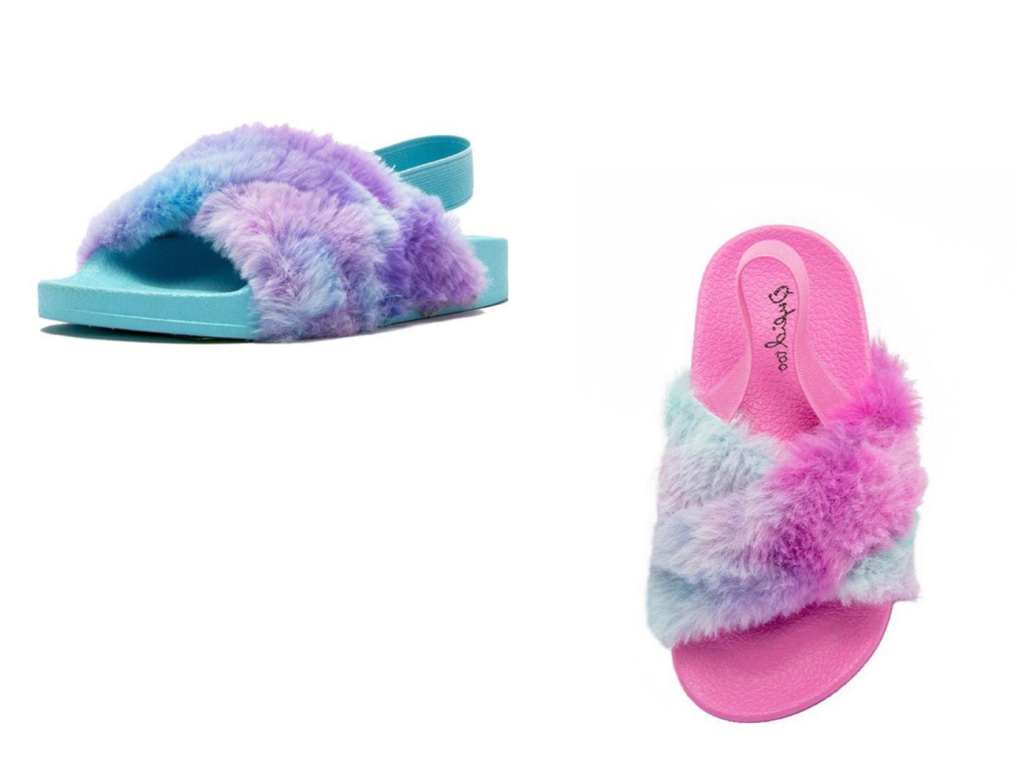 fur sandals pink