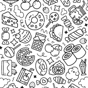 Printable Kawaii Junk Food Kids Coloring Page