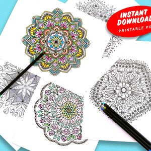 Printable Flower Mandala Adult Coloring Book - 25 Relaxing Coloring Pages!