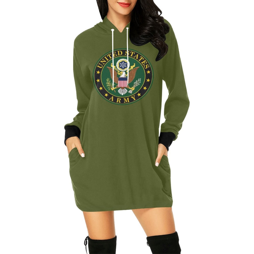 Military Green Camo Print Hoodie Dress