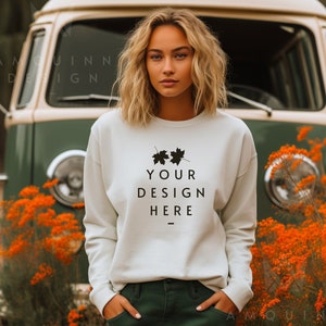 Gildan 18000 Sweatshirt Mockup | White Sweatshirt Mockup | Heavy Blend Sweatshirt | Model Mockup | Fall Mockup | Halloween Mockup | Autumn
