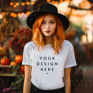 Bella + Canvas 3001 TShirt Mockup | Fall Autumn Mockup | White T-shirt Mockup | Bella Canvas Size Chart | T-Shirt Mockup | Model Mockup
