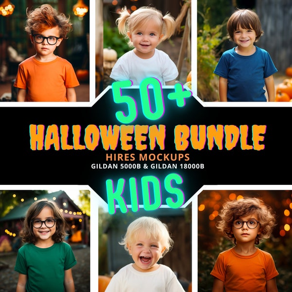 50+ Kids Halloween Mockup Bundle | Kids TShirt Gildan Tee and Sweatshirts Size Charts | Boy and Girl | Toddler and Baby Halloween Mockups