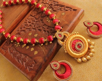 Red silk thread necklace set