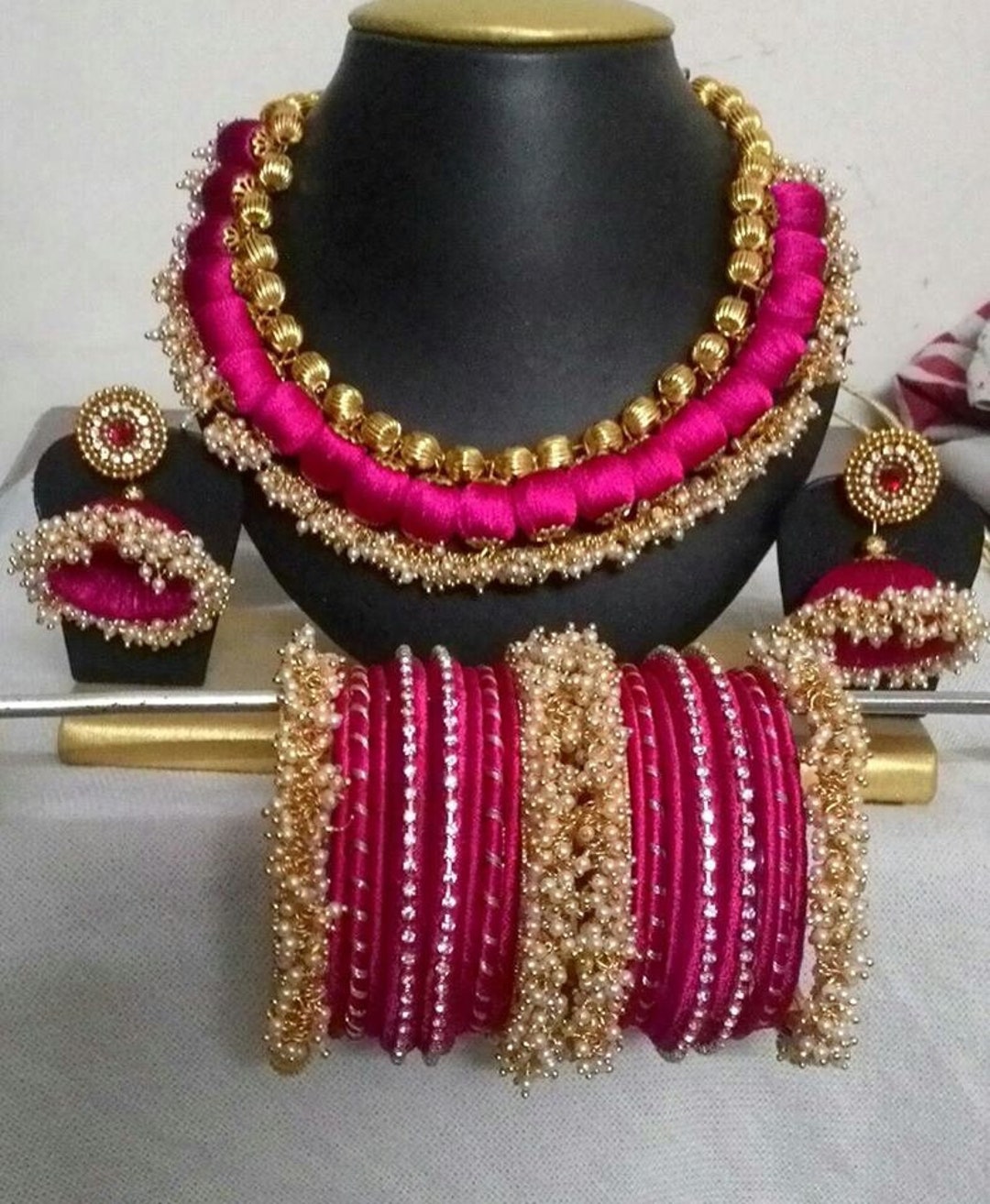 Pink Silk Thread Jewellery Set Etsy