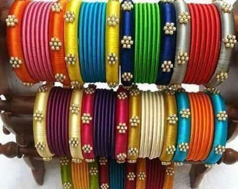 Buy Multicolor Silk Thread Metal Bangles Set of 24 Bangles Online in ...