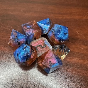 Red vs Blue - 8 piece polyhedral dice set! Dice Set for Dungeons and Dragons / Pathfinder / ttrpg / role playing games