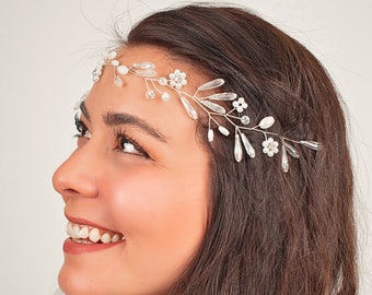 Boho Wedding Hair Vine, Romantic Bridal Hairstyle, Floral Hair Piece, Boho Headband, Rustic Leaf Crystal Bridal Gift, Floral Halo Gift