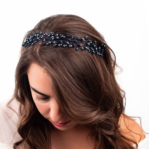 Dark Navy Blue Crystal Headpiece, Royal Blue Hair Piece for Bride, Dark Blue Hair Vine Prom, Engagement, Dark Blue Hair Crown, Blue Wedding