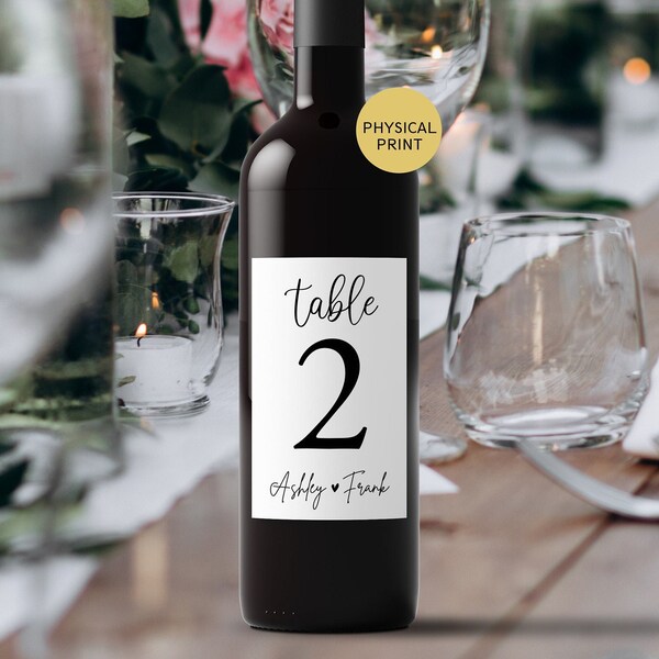 Personalized Wine Bottle Table Number Labels, Printed Wine Bottle Table Numbers, Party Reception Table Number Wine Bottle Place Card