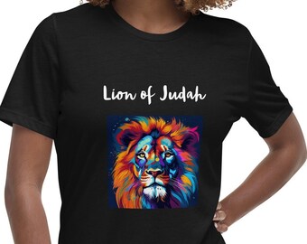 Maglietta da donna colorata con il Leone di Giuda, Maglietta Leone di Giuda, Maglietta Leone da donna, Maglietta Gesù per donna, Abbigliamento ebraico israelita per donna