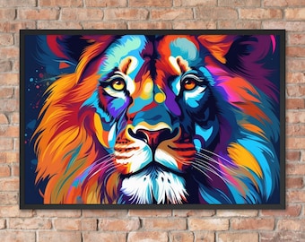 Colorful Lion Wall Art Framed Poster, Lion Colorful Wall Art, Lion Canvas Print, Lion Canvas Painting, Graffiti Art Lion, Lion Portrait,