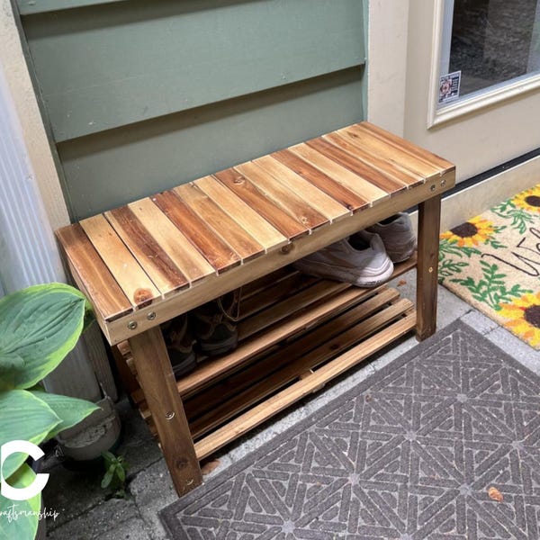 Acacia Wood 3-Tier Shoe Rack Bench: Entryway Organizer