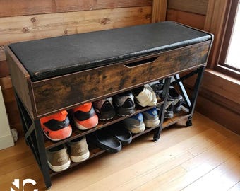 Wooden Shoe Rack | Shoe Bench | Lift Top Shoe Storage | Entryway Bench | Metal and Wood Shoe Rack | Shoe Organizer | Entryway Shoe Rack