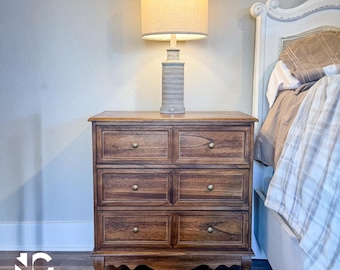 3 Drawer Solid Wood Nightstand | Farmhouse Bedside Table with Charging Station And Drawer Organizer