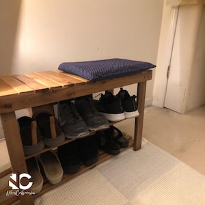 3 Tier Wooden Shoe Storage Bench | Acacia Shoe Rack Bench | Shoe Organizer for Entryway, Closet, Bathroom, Living Room Décor