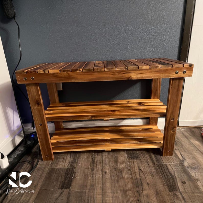 3 Tier Wooden Shoe Storage Bench | Acacia Shoe Rack Bench | Shoe Organizer for Entryway, Closet, Bathroom, Living Room Décor