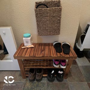 3 Tier Wooden Shoe Storage Bench | Acacia Shoe Rack Bench | Shoe Organizer for Entryway, Closet, Bathroom, Living Room Décor