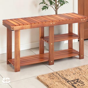 Acacia Wood 3-Tier Shoe Rack Bench: Entryway Organizer