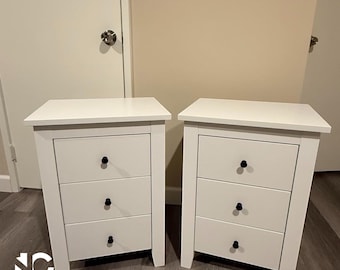 Nightstands Set of 2 | Walnut Wood 3 Drawer Bedside Tables with Storage And Metal Knobs, Vintage Style