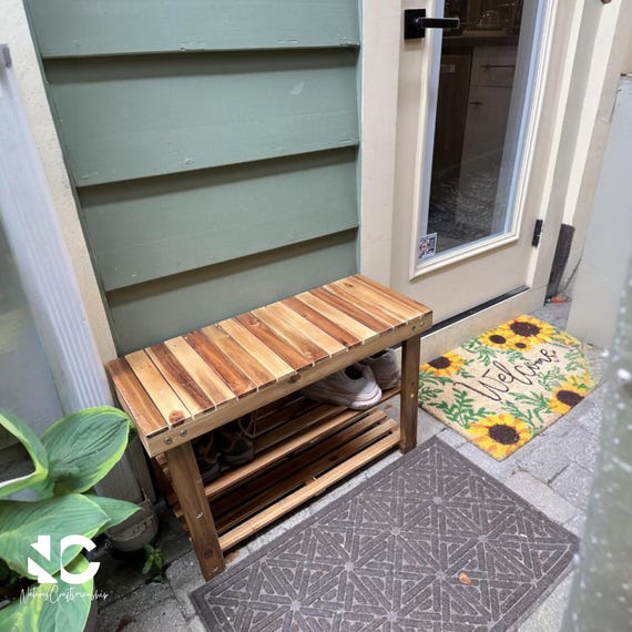 Acacia Wood 3-Tier Shoe Rack Bench: Entryway Organizer