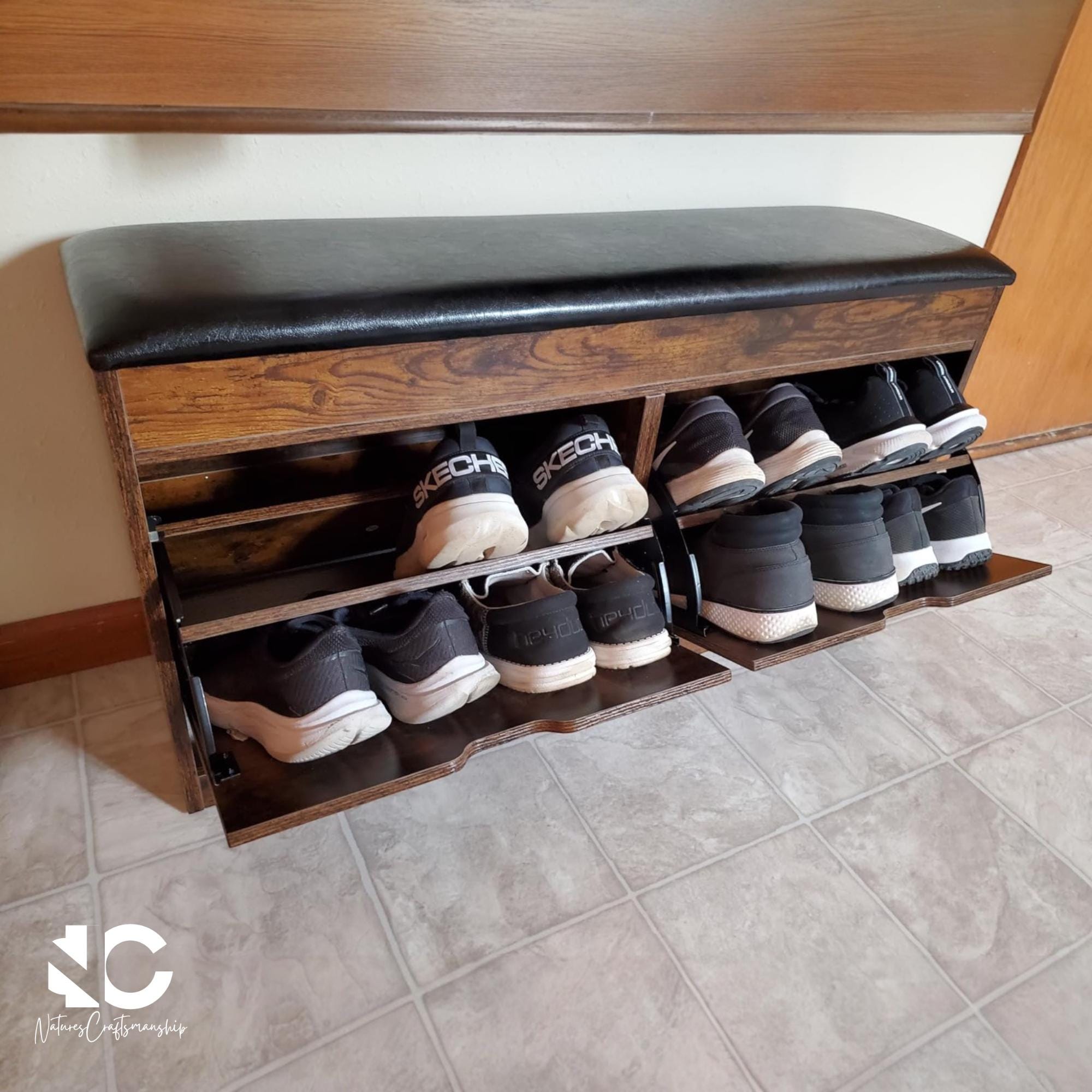 Shoe Bench Retro Racer Vintage Brown Shoe Storage Bench | Padded Seat Entryway Cabinet - Etsy
