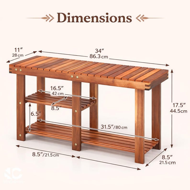 Acacia Wood 3-Tier Shoe Rack Bench: Entryway Organizer
