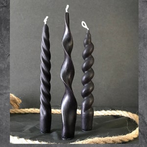 Twisted Candle Spiral Candle Taper Candles Black Candles Natural Beeswax Candles. 1pc