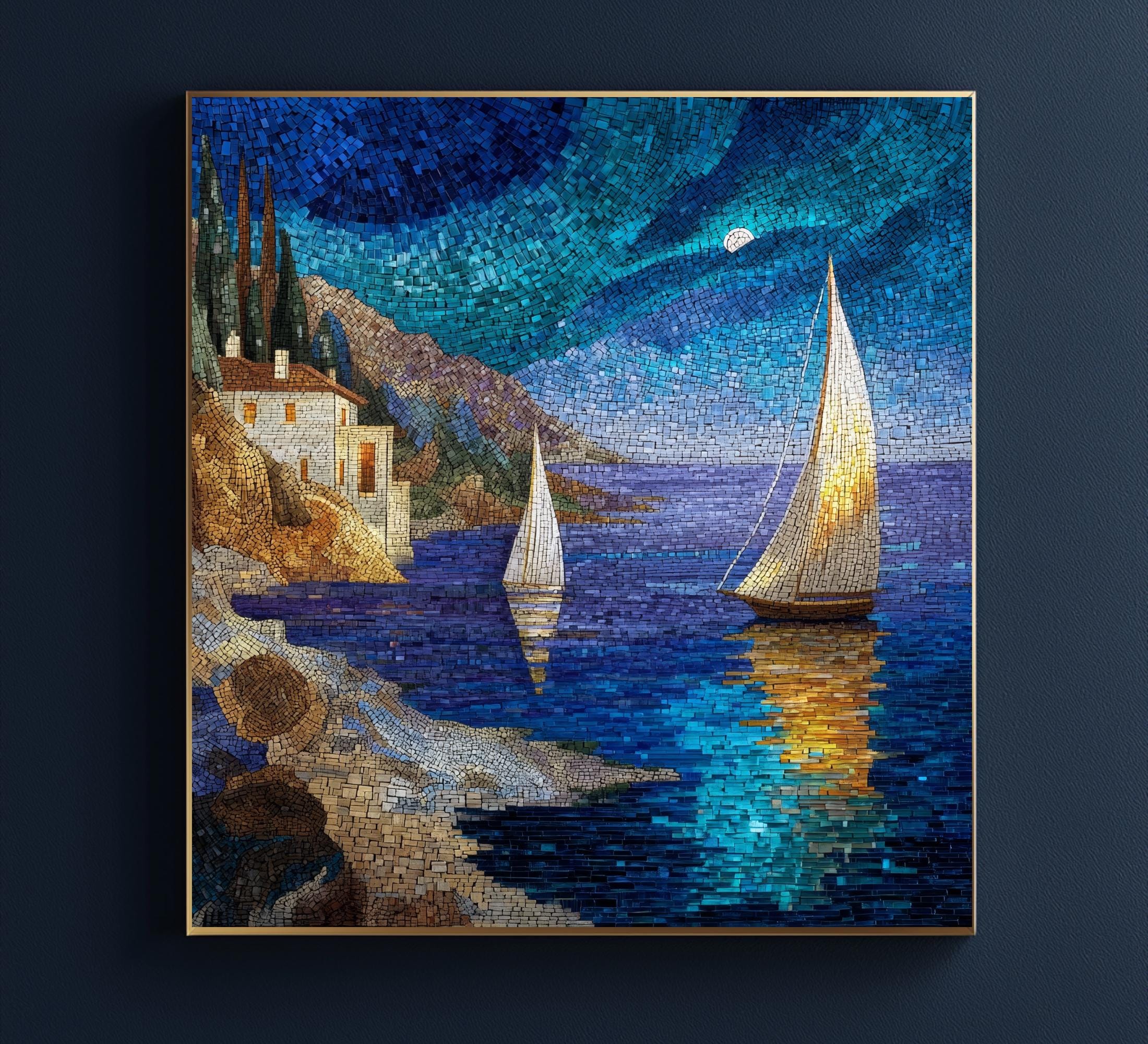 Mediterranean Mosaic Coastal Wall Art Canvas Print Blue Seascape ...