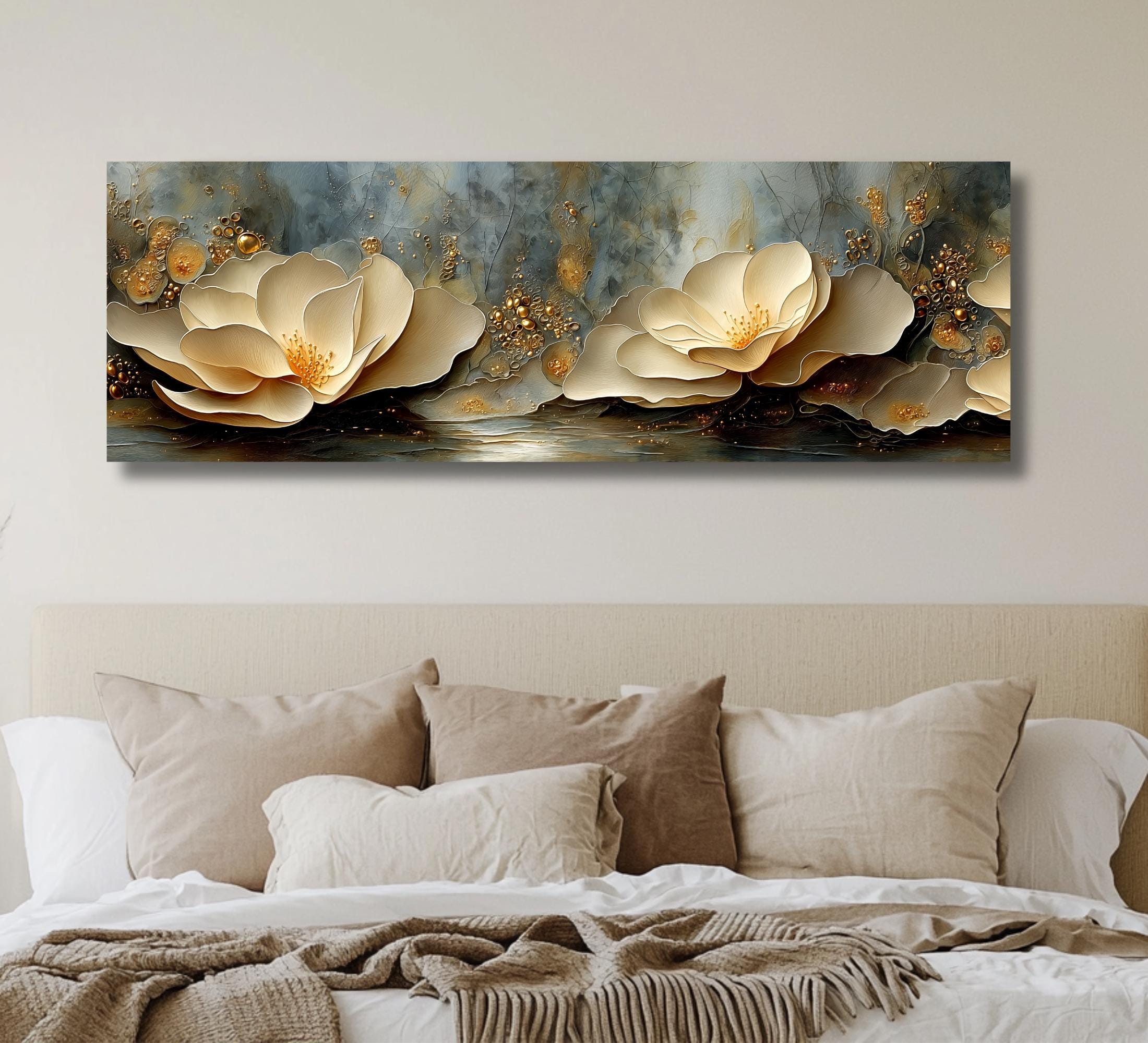 Large Abstract Canvas Print Horizontal Water Lily Floral Wall Art ...