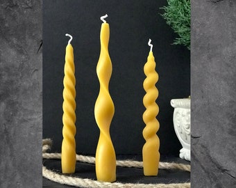 Twisted Candle Spiral Candle Taper Candles Natural Beeswax Candles  Taper Candles