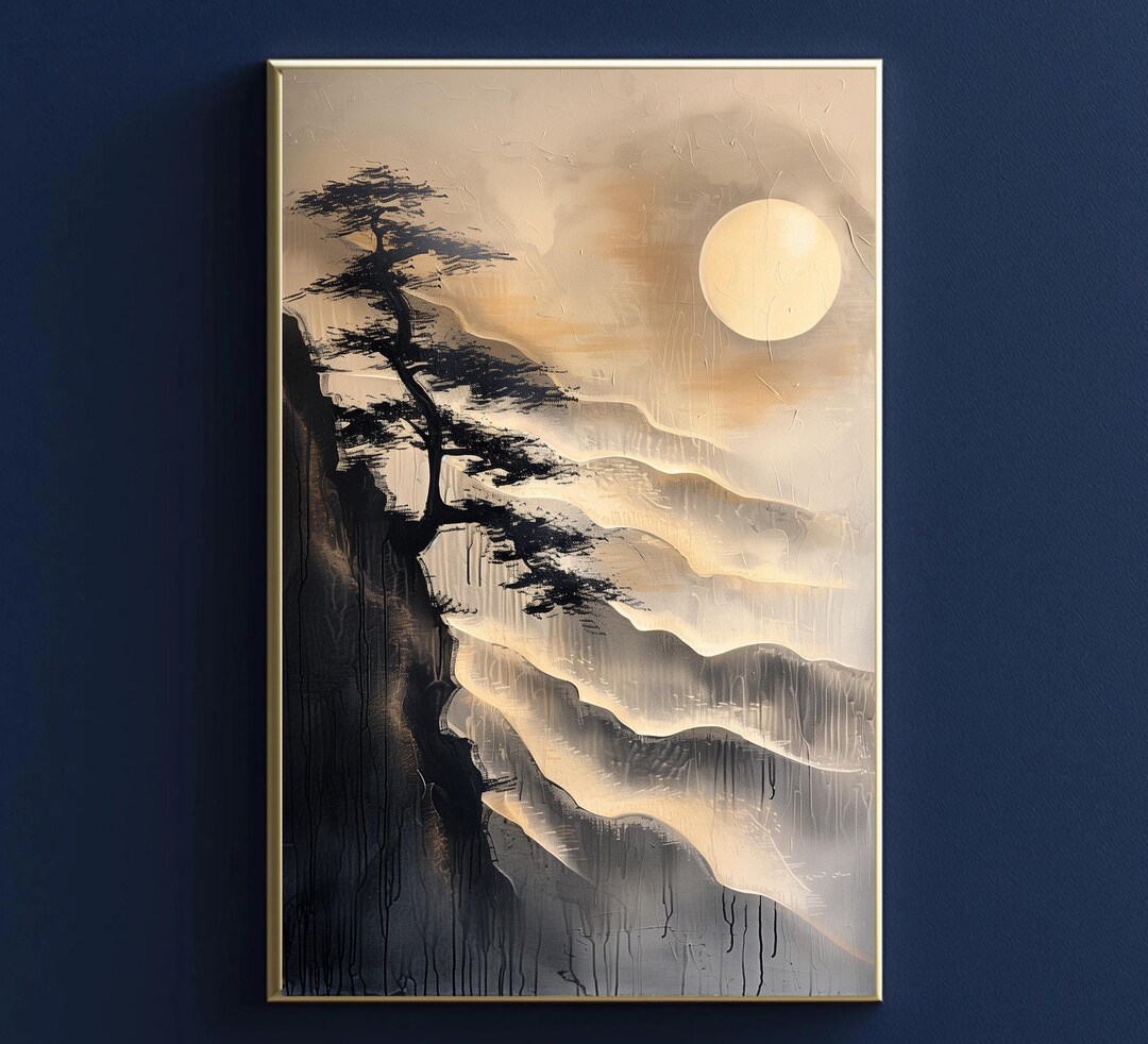 Japanese Landscape Wall Art Japandi Sun Mountain Minimalist Japandi ...