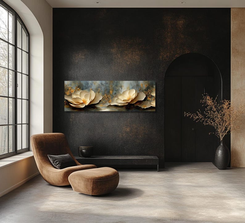 Large Abstract Canvas Print Horizontal Water Lily Floral Wall Art ...
