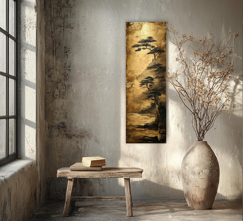 Tall Vertical Japanese Landscape Wall Art Zen Canvas Narrow Wall Decor ...