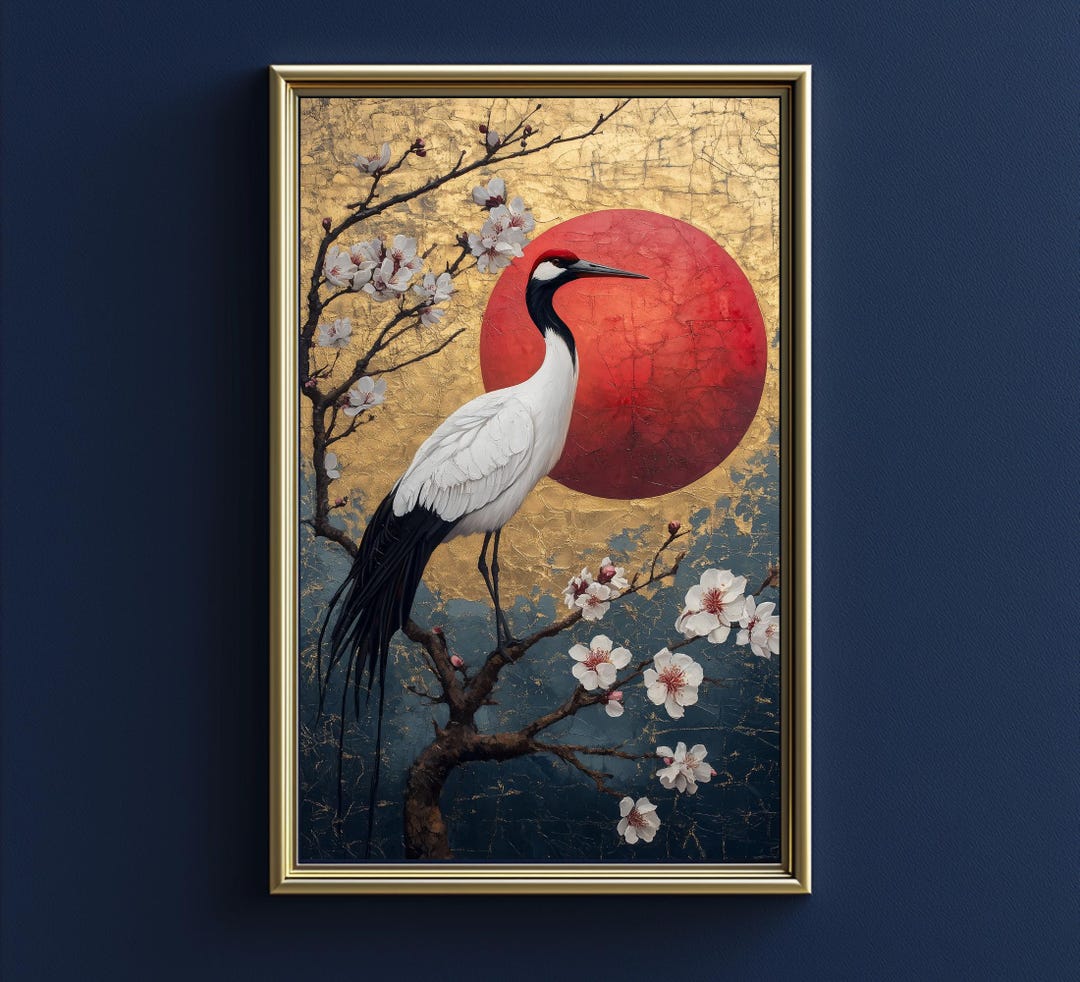 Crane and Cherry Blossoms Canvas Wall Art: Japanese Oriental Decor - Etsy