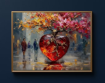 Red Tree Heart Canvas Print – Abstract Romantic Wall Art for Modern Home Decor