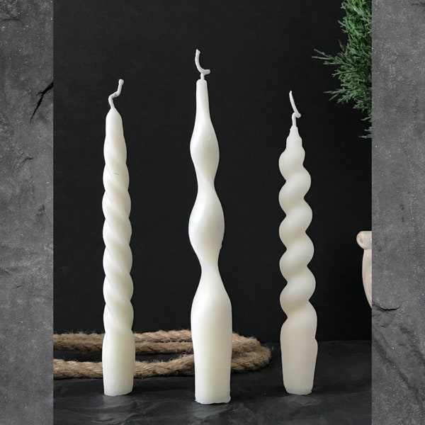 Twisted Candle Spiral Candle Taper Candles White Candles Natural Beeswax Candles Taper Candles