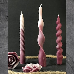 Twisted Candle Spiral Candle Taper Candles Rose Flower Candle Natural Beeswax Candles Wine and White color Gift
