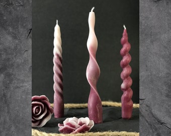 Twisted Candle Spiral Candle Taper Candles Rose Flower Candle Natural Beeswax Candles Wine and White color Gift