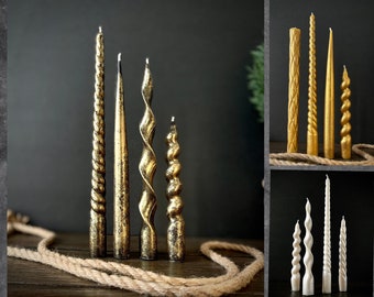 Twisted Candle Spiral Candle Taper Candles Black White Gold Candles Natural Beeswax Candles - 1pc.