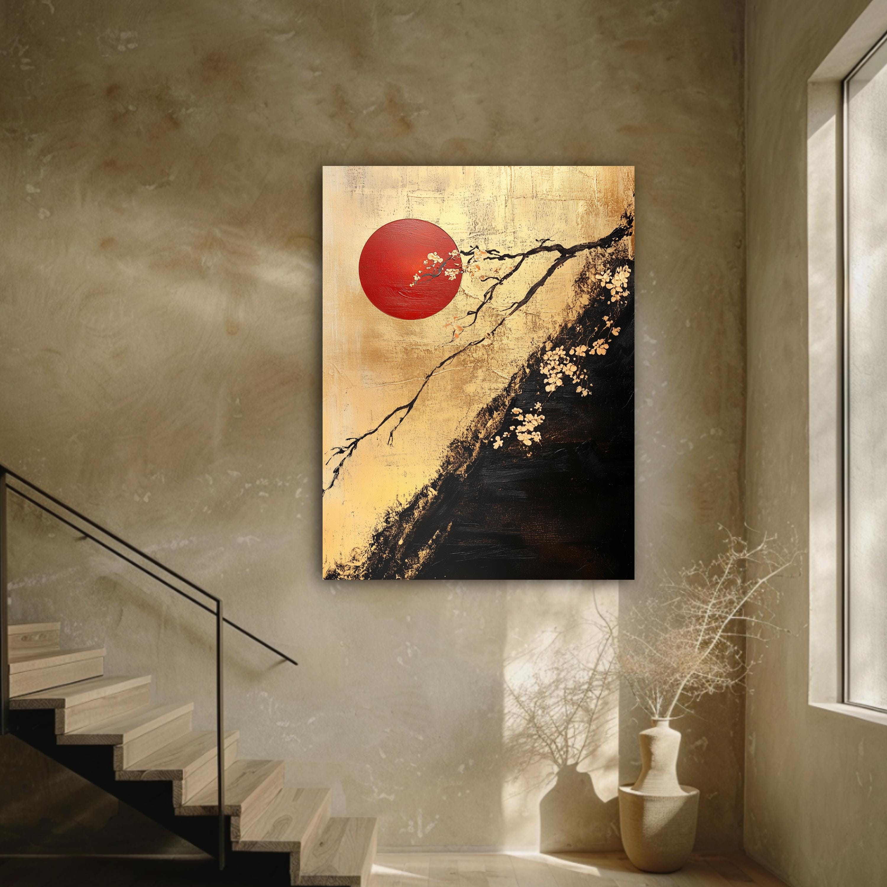Mount Fuji Wall Art Japanese Cherry Blossom Canvas Red Sun Japandi ...