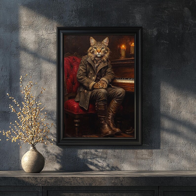Dark Academia Animal Portrait Canvas Art Physical Print Royal Cat Wall ...