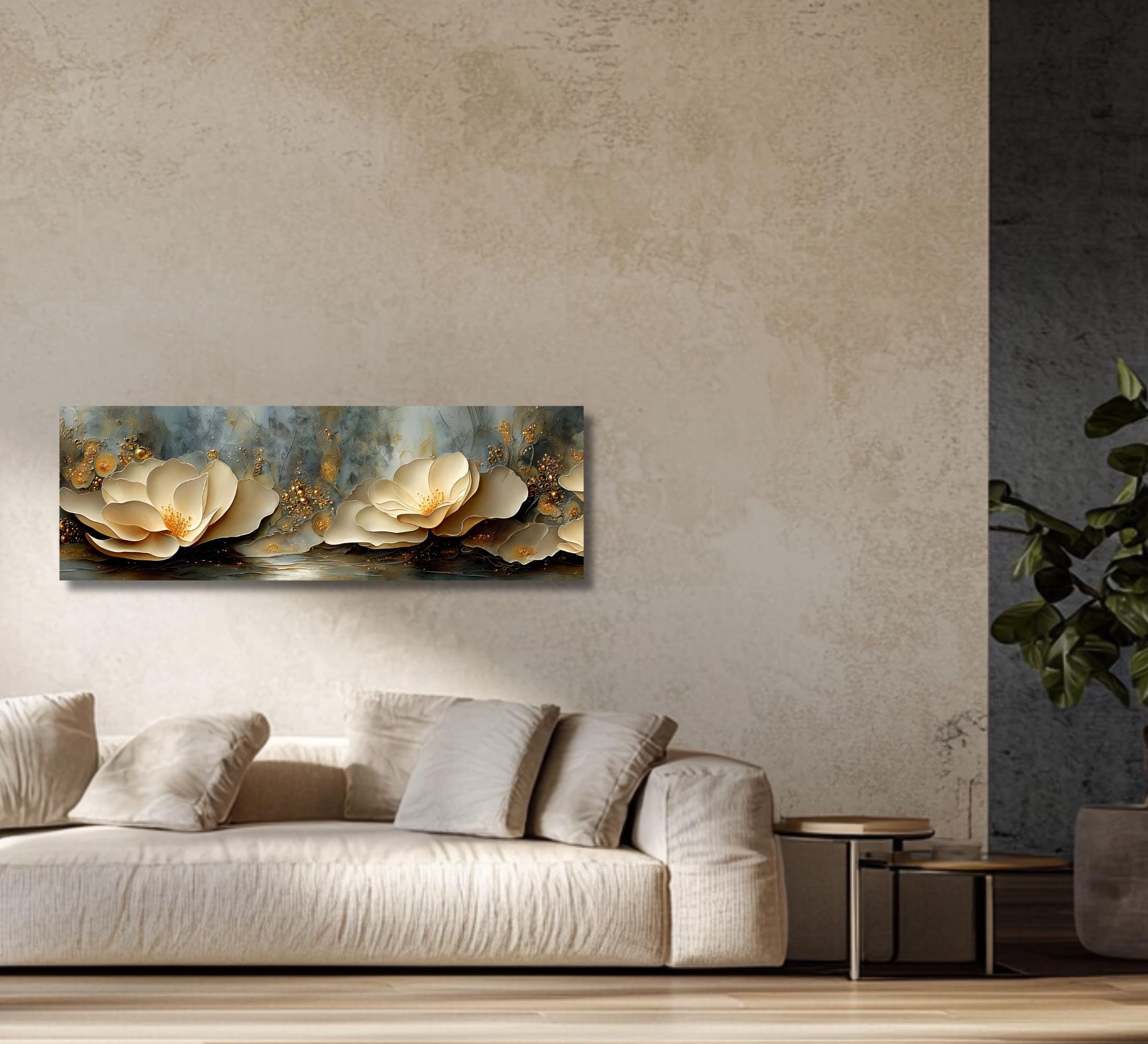 Large Abstract Canvas Print Horizontal Water Lily Floral Wall Art ...