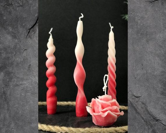 Twisted Candle Spiral Candle Taper Candles Romantic Candle Natural Beeswax  White and Purple Candles 