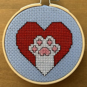 Toe Beans! - Cat Paw & Love Heart Cross Stitch Art